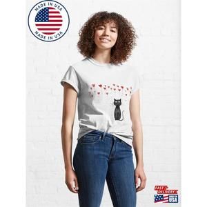 Cute Black Cat With Valentine Hearts Classic T-Shirt
